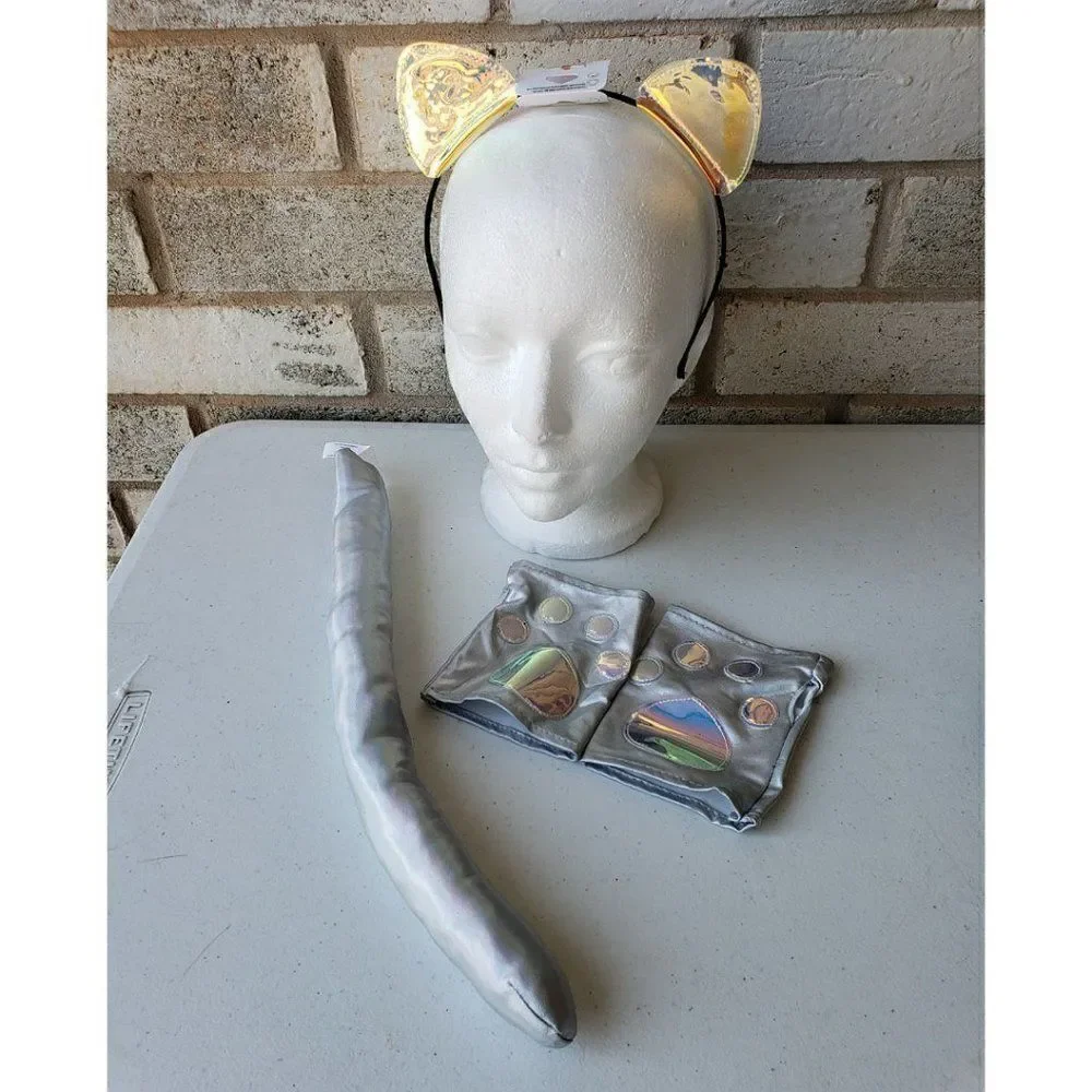 Silver Cat Ears, Tail, Arm Warmers Kit Claire's Girls Accessories